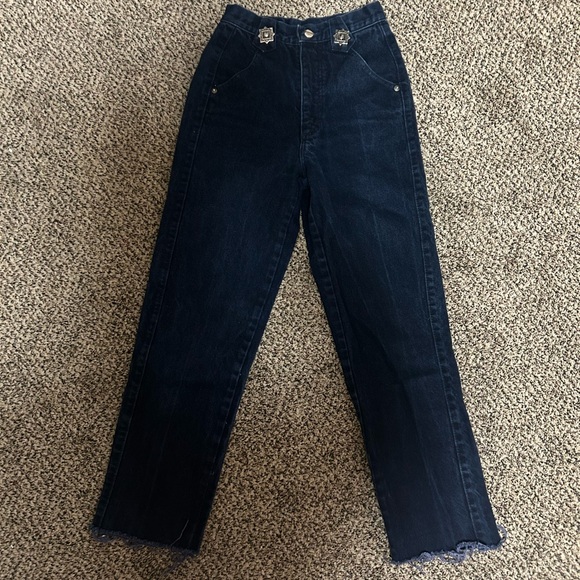 Elegant High-Rise Dark Denim Jeans - Picture 1 of 5